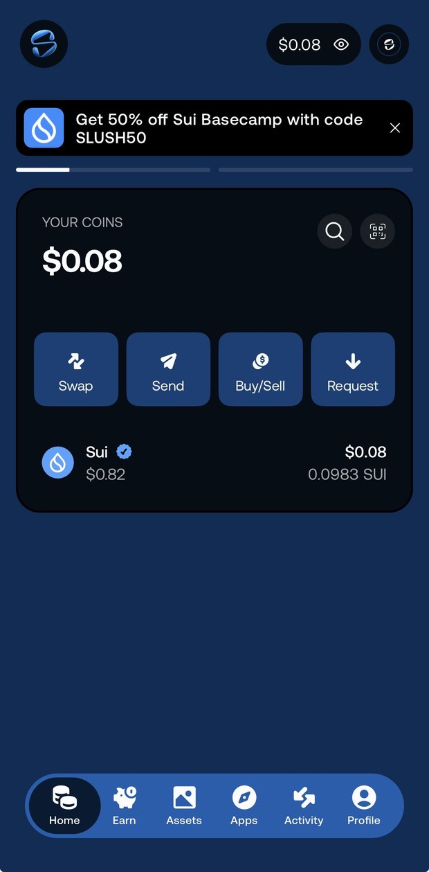 The Slush home screen